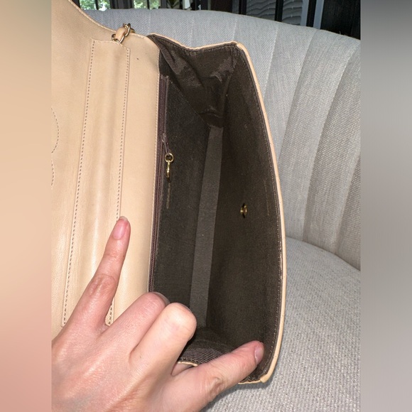 π― CHANEL Beige Coco Mark Diagonal Chain Lambskin Leather Shoulder Bag w/ auth - Picture 8 of 14